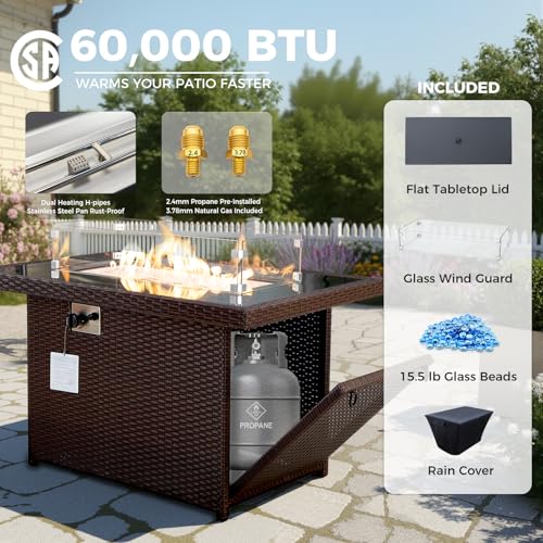 BULEXYARD 15 Piece Large Patio Furniture Set with Fire Pit, Brown & Beige