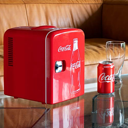 Coca-Cola 4L Mini Fridge, 6 Can, Classic Bottle Design, Red