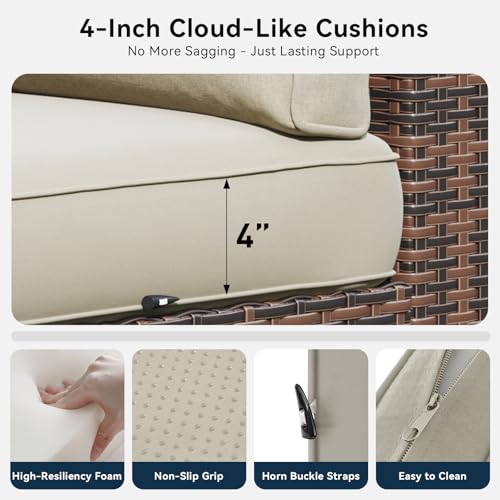 LazySunsets 7 Piece Outdoor Patio Furniture Set with Coffee Table, Outdoor Patio Furniture Sets with Waterproof Cover, Wicker Rattan Outdoor Conversation Set for Backyard & Garden, Beige