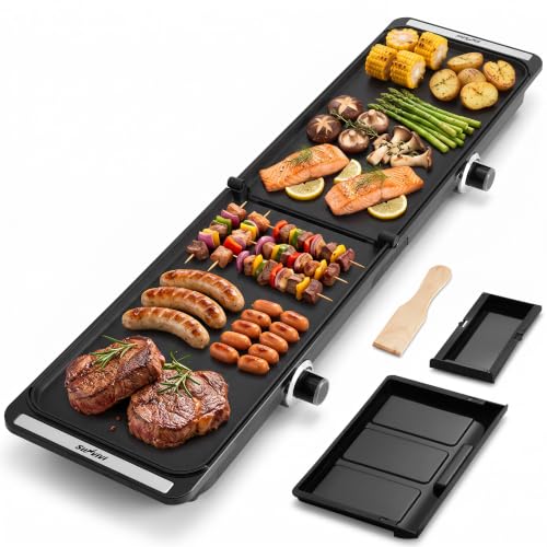SUNVIVIPRO 38" x 10" Foldable Electric Griddle with 2 Cooking Zones