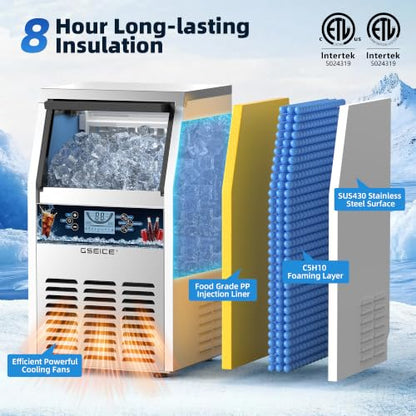 GSEICE Commercial Ice Maker Machine (80lbs/24H with 12lbs Ice Storage)