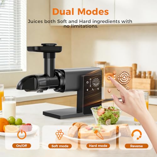 Juicer Machines with LED Smart Touch Screen, 2 Modes Slow Masticating Juicers for Kale & Celery, BPA-Free Cold Press Juicer with Reverse Function, Aluminum Alloy