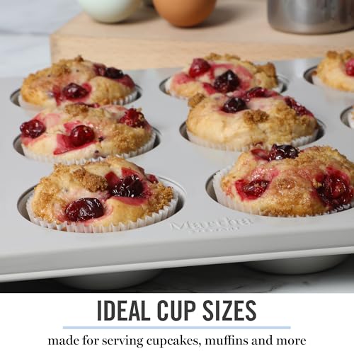 Martha Stewart Gallen 12-Cup Nonstick Carbon Steel Muffin and Cupcake Pan – Cool Grey, Durable Bakeware for Even Baking and Easy Release