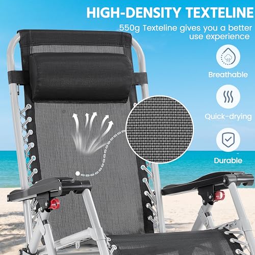 Yaheetech Zero Gravity Chair, Folding Reclining Lounge Recliner with Removable Pad & Headrest & Side Cup Holder Tray for Indoor and Outdoor Gray/1