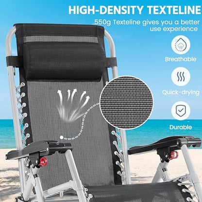 Yaheetech Zero Gravity Chair, Folding Reclining Lounge Recliner with Removable Pad & Headrest & Side Cup Holder Tray for Indoor and Outdoor Gray/1