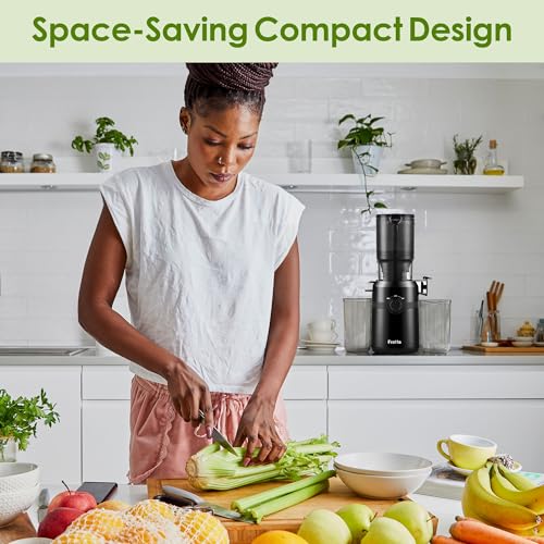 Juicer Machines,Fretta Cold Press Juicer Machines with American-Sourced PCTG Material,Fit Whole Fruits & Vegetables,Easy to Clean,Truly BPA-Free,Classic Black
