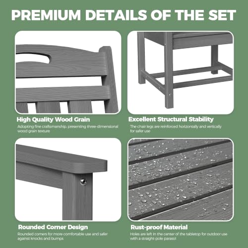 SUUNYN HDPE Outdoor Dining Set, Patio Table and Chairs Set, All-Weather 7-Piece Outside Table and 6 Chairs, 2" Umbrella Hole, Outdoor Furniture for Garden, Poolside, Backyard, Deck | Grey