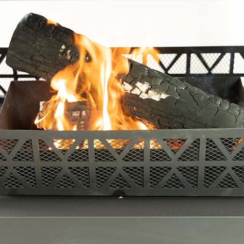 Deko Living 36" Rectangular Steel Outdoor Wood Burning Fireplace - Outdoor Fireplace with Adjustable Cooking Grill & Log Storage Compartment - Camping Fire Place with Safety Screen and Poker