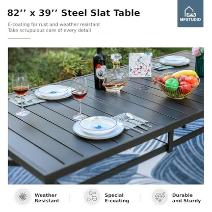MFSTUDIO Patio Dining Set for 8, Outdoor Table and Chairs Set with Umbrella Hole, 9 Piece Patio Furniture Dining Set for Deck Yard Poolside