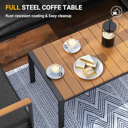 UDPATIO Metal Outdoor Patio Furniture Set, Modern Outdoor Conversation Sets w/Coffee Table, Outside Furniture with Thick, Washable and High-Resiliency Sponge Cushions, Deep Grey, 4 PCS