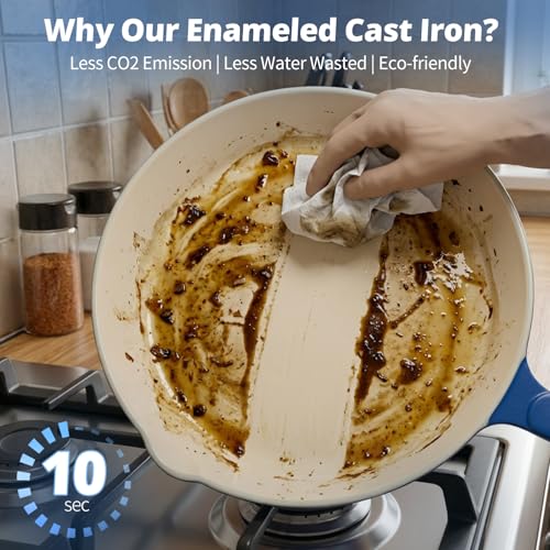 Hteizpz Enameled Cast Iron Skillet 3-Piece Set, Nonstick Heavy-Duty 11", 10", 8.6" Frying Pan, Oven & Induction Safe, Cookware for Gas, Electric, Ceramic Stovetops, Blue