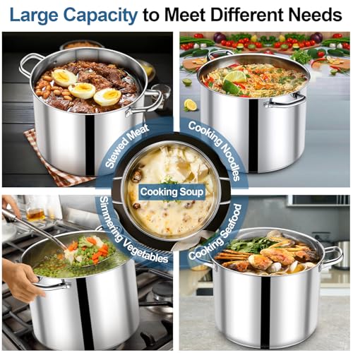 P&P CHEF 16 QT Stock Pot with Lid, Stainless Steel Large Cooking Pot, Soup Canning Stockpot for Stewing Simmering, Tri-ply Bottom for All Stoves, Heavy-Duty &Dishwasher Safe & Food-Grade