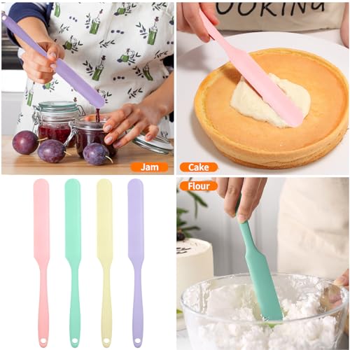 4 Pcs Silicone Jar Spatula, Non-Stick Heat Resistant Cake Cream Spatulas Set, 9.8 inch Cake Cream Butter Spatulas(4 colors）