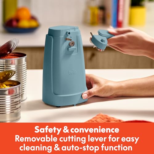 bella Electric Can Opener and Knife Sharpener, Removable Cutting Lever, Cord Storage, Stainless Steel Blade, Surf