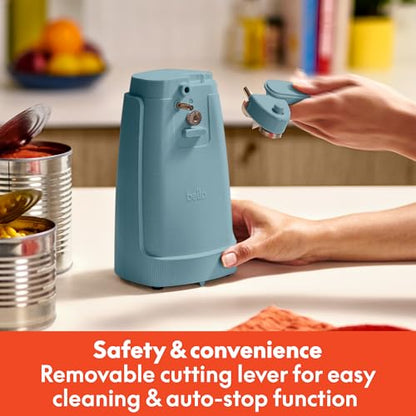 bella Electric Can Opener and Knife Sharpener, Removable Cutting Lever, Cord Storage, Stainless Steel Blade, Surf