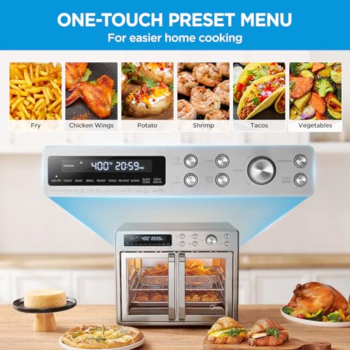 Midea Flexify Classic French Door Toaster Oven Air Fryer Combo, 10-in-1 Large Capacity 26.4 QT Countertop Oven, 25% Faster Cooking and 90% Less Oil, Stainless Steel