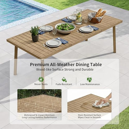 CikaCika 9-Piece Outdoor Dining Set, Aluminum Patio Table for 8, Brown
