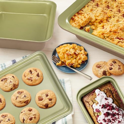 BETTERBEAUTY Nonstick Bakeware Set 10 Pcs, Professional Kitchen Bicolor Baking Pans Set with Cookie Sheets, Muffin Pan, Loaf Pan, Cake Pan and Cooling Rack, Dishwasher Safe, 0.8mm Thick, Heavy Duty