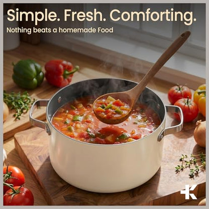 Bakken 16 Quart Ceramic Coated Stock Pot with Lid, Easy Clean Nonstick Pot, Tempered Glass Lid, Riveted Stainless Steel Handles, Oven Safe Up To 500°F, PTFE & PFAS Free, All Stove Compatible, Cream