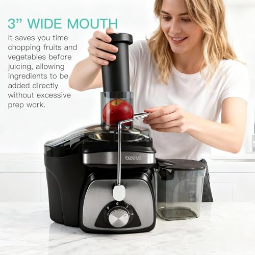 AZEUS Juicer - Centrifugal Juicer Machine, 400W Juice Extractor with Dual-Speed, German-Engineered Blades, Easy Clean, Anti-Drip Design, 2-Layer Centrifugal Bowl, 100% BPA-Free