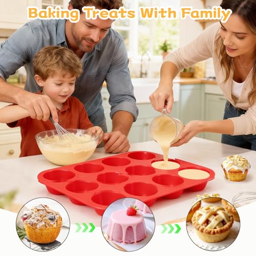 CAKETIME 12 Cups Silicone Muffin Pans for Baking - Regular Size Cupcake Pan Muffin Tin for Baking Nonstick Food Grade Silicone Molds