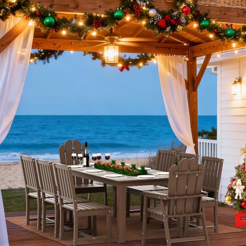 Tioline 9-Piece Patio Dining Set, Outdoor Dining Set for 8, HDPE All-Weather Outdoor Furniture with 75.20” Umbrella Hole Table, 2 Armchairs & 6 Armless Chairs, Brown