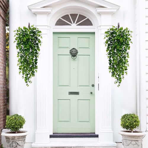 Waipfaru 4Pcs Fake Hanging Plants 2.7ft Fake Plants Eucalyptus Leaves UV Resistant Fake Vines Ivy Artificial Plants Outdoor Faux Plants Indoor Bedroom Living Room Boho Wall Porch Shelf Decor