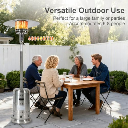 INWAY Outdoor Heater, 48,000 BTU， Outdoor Propane Patio Heater with Wheels and Cover, Stainless Steel Burner for Outdoor Use,Party,Backyard,Garden