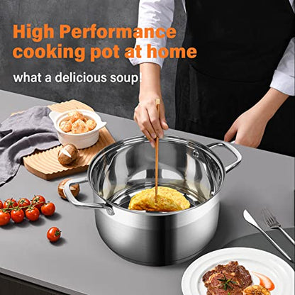 LEUGWAKN 10 Quart Stock Pot with Glass Lid, Premium Food-Grade Stainless Steel Soup Pot, Large Pot for Cooking Stew, Chili & Canning, Induction Compatible Cookware, Dishwasher & Oven Safe
