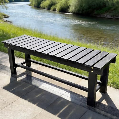 Kryvolux Outdoor Garden Bench, Solid Wood Patio Park Bench All-Weather 2-Person Seat Backless Bench, Anti-Corrosion Anti-Rust Garden Benches for Deck, Porch, Poolside, Yard & Balcony (Black, 35.5 in)