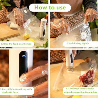 ALLHOPE Compact Vacuum Sealer for Food Storage: Portable Handheld Food Sealer, 80kPa Suction, 1800mAh Battery, 30 Reusable Vacuum Bags, Preserve 5X Freshness with Easy Operation