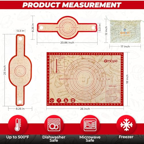 3 PCS Silicone Bread Sling & Silicone Baking Mat, Non-Stick Reusable Bread Making Tools and Sourdough Bread Baking Supplies, Pastry Mat Set With Long Handles, Sourdough Kit for Dutch Oven