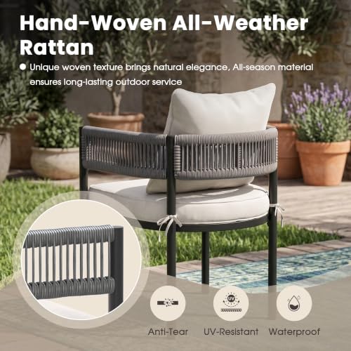 ARKOST 5 Pieces Patio Dining Set, White Cushion Chair & 40.6" Walnut Table