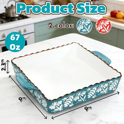 Acshio 2 Pack Ceramic Baking Dish, 9 x 9 inch Porcelain Square Bakeware with Double Handle, Lasagna Pan Bakeware Baking Cookware for Cooking, Cakes, Roasting Family Dinner