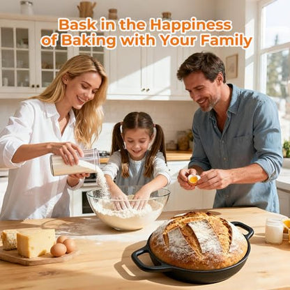 5QT Pre-Seasoned Cast Iron Dutch Oven For Bread Baking, Dutch Oven with Domed Lid, Sourdough Bread Baking Supplies, Multi-Functional Bread Pan For Baking, Frying, Roasting