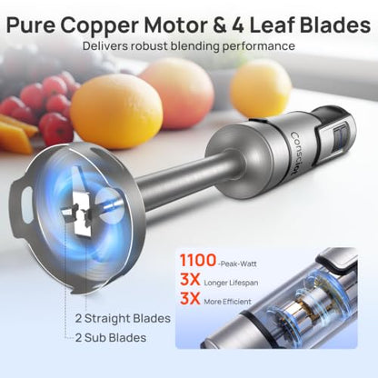 Consciot 5-in-1 Immersion Blender Handheld Max 1100W, 21-Speed & Turbo Mode