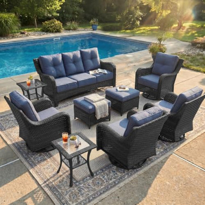 LayinSun 9 Piece Wicker Outdoor Furniture Set with 6-inch Comfy Cushions