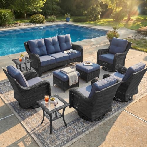 LayinSun 9 Piece Wicker Outdoor Furniture Set with 6-inch Comfy Cushions