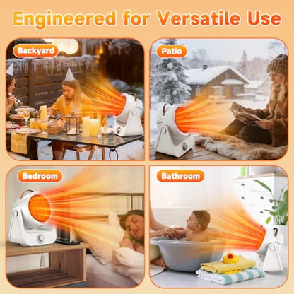 1500W PTC Ceramic Outdoor Electric Heater, 250Sq.ft 1S Heating, 4 Modes, 100° Vertical & Horizontal 3D Swing Patio Heaters for Outdoor Use, Tip-over&Overheat Table Top Heaters for Indoor Use Garage