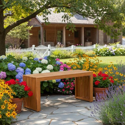 Tangkula Patio Acacia Wood Bench, 36” Outdoor All-Slat Wood Bench for 2 People, 800 lbs Capacity, Outdoor Backless Seating Furniture for Park, Garden, Yard, Porch (1,Teak)