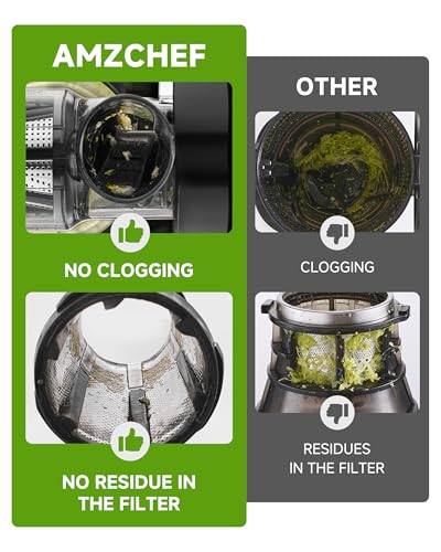 Juicer Machines - AMZCHEF Cold Press Masticating Juicer whole Fruit and Vegetable - Delicate Chew No Need to Filter - BPA Free Juice Extractor with 2 Cups and Brush- Ebony