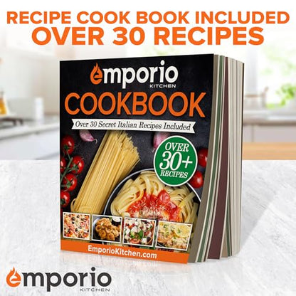 Emporio Kitchen Baking Pan Set - Nonstick Coating, Carbon Steel Bakeware Set with White Silicone Handle, PFOA, PFOS, PTFE Free, Recipe Booklet Included, Oven Safe Tray (Up To 450° F) Set of 25 - White