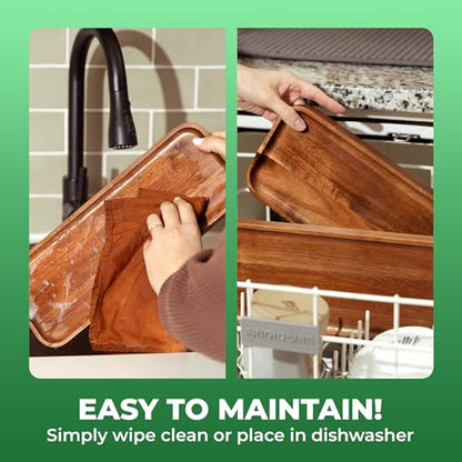Solid Acacia Wood Serving Trays (14 x 5.5 inches) Rectangular Wooden Large Serving Platters for Food, Wooden Platter for Charcuterie, Appetizer Serving Tray, Wood Cheese Board (Set of 3 Plates)