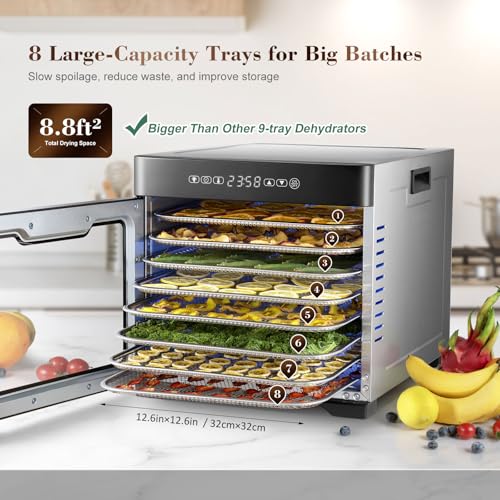 Ausegia Commercial Large Food Dehydrator, Usable Area up to 9 ft², 800W Full Stainless Steel Dryer Machine, up to 190℉ Temperature, for Meat, Fruit, Veggies, Beef, Herbs