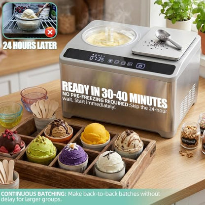 VNN 2.1Qt Soft & Hard Ice Cream Maker with Food Scale, No Pre-Freezing