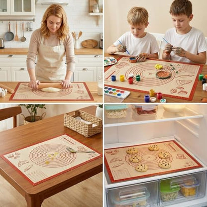 Silicone Baking Mat with Measurements, 26x16Inch Extra Thick Silicone Mats for Making Pie Bread Pizza, Nonstick Kitchen Pastry Matt for Dough Rolling Kneading, Heat Resistant Oven Liner Gift for Baker