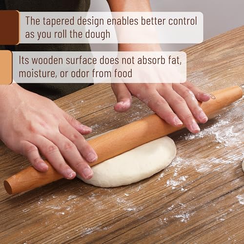 BAMBOO LAND- French Rolling Pin Set, 2 pcs, 16", 8", Natural Wood Rolling Pins for Baking