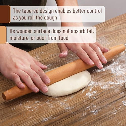 BAMBOO LAND- French Rolling Pin Set, 2 pcs, 16", 8", Natural Wood Rolling Pins for Baking