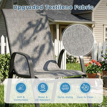 DIFY 11 Piece Outdoor Dining Set, Metal Table & Textilene Chairs, Grey