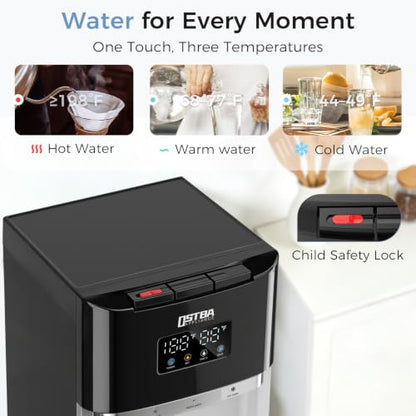 OSTBA Bottom Loading Water Cooler Dispenser for 3 & 5 Gallon Bottles, Hot, Cold & Room Water, LED Display, Child Safety Lock, Stainless Steel Tank Water Dispenserfor Home & Office